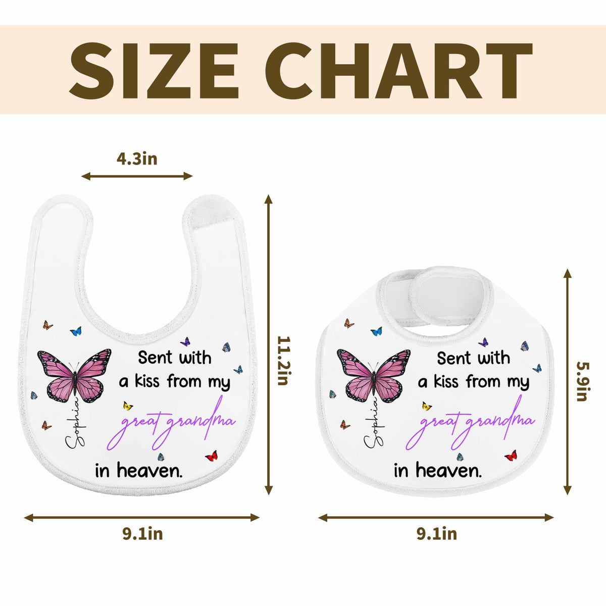 Sent With A Kiss From Great Grandma, Butterflies Design - Personalized Baby Bib - HME227_BBB
