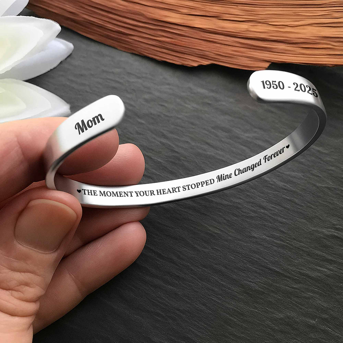 The Moment Your Heart Stopped Mine Changed Forever Bracelet Cuff - Personalized Custom Bracelet Cuff - HME372_BCUF
