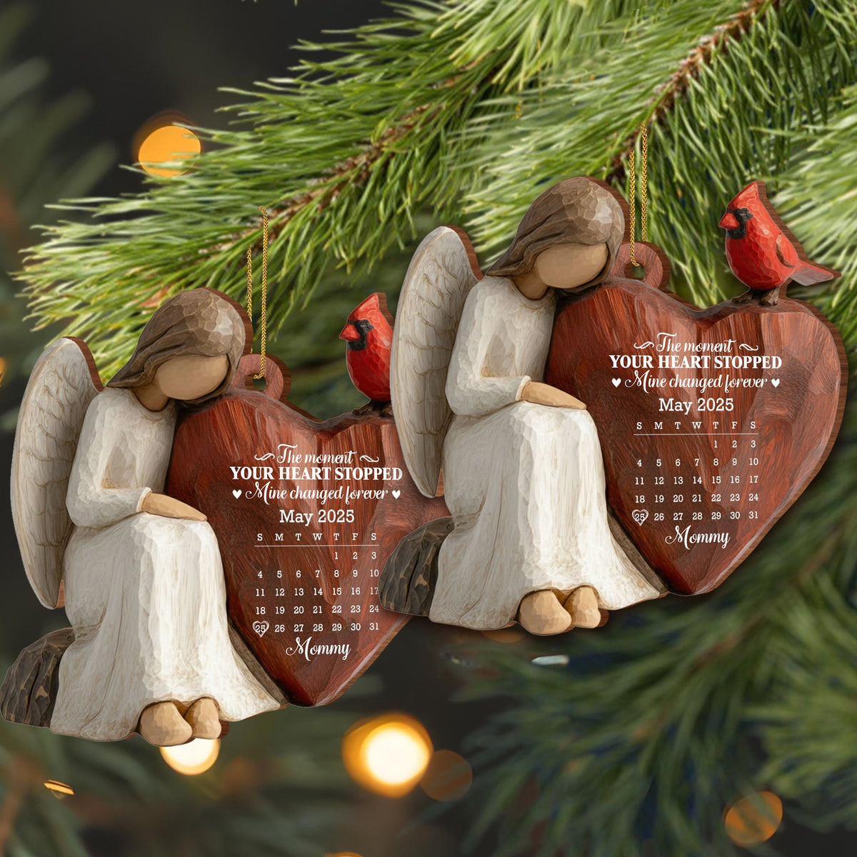 The Moment Your Heart Stopped, Angel Holding Heart - Personalized Custom Wood Ornament, Custom Shaped - HME453_WDO