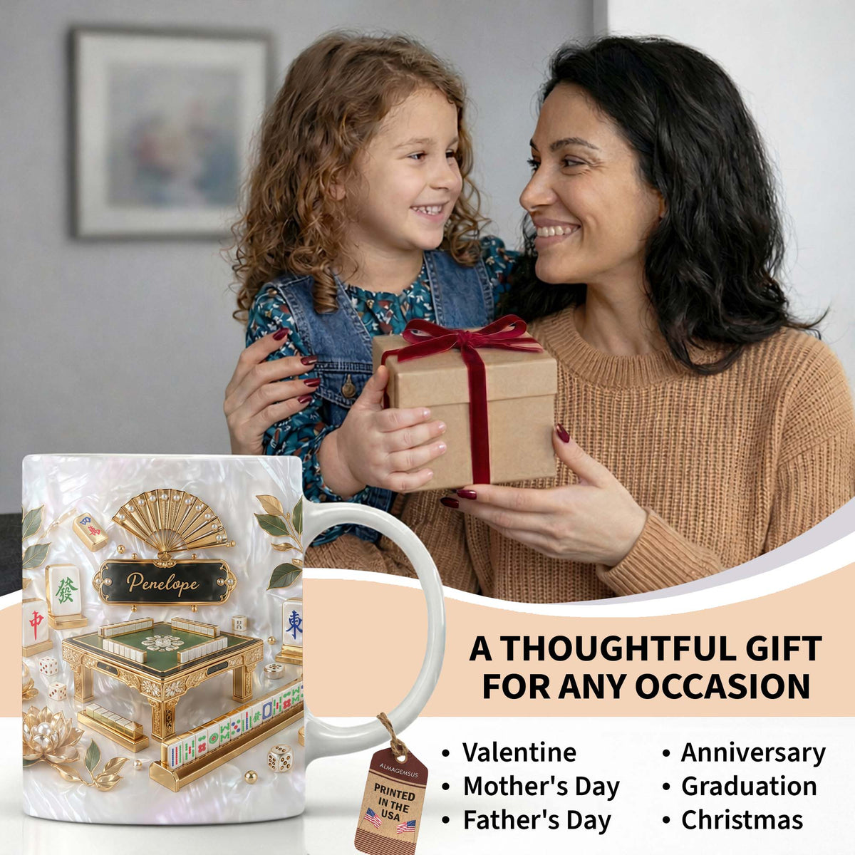 Mahjong A Game Of Strategy And Beauty With Mother Of Pearl Tiles And Fan - Personalized Custom Coffee Mug - HOB219_MG