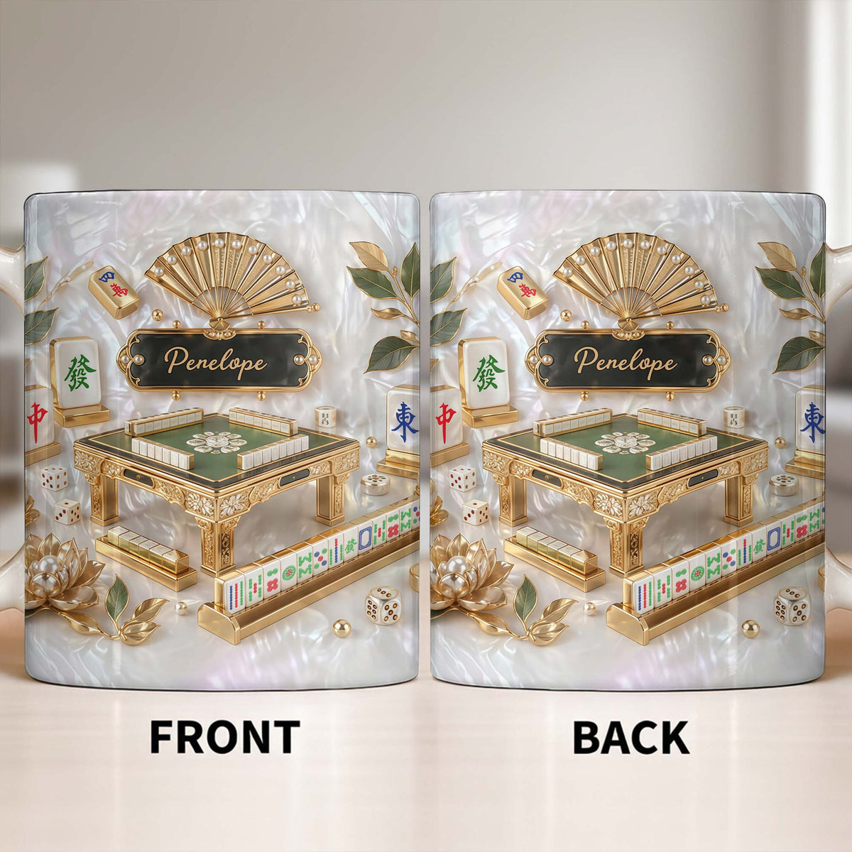 Mahjong A Game Of Strategy And Beauty With Mother Of Pearl Tiles And Fan - Personalized Custom Coffee Mug - HOB219_MG
