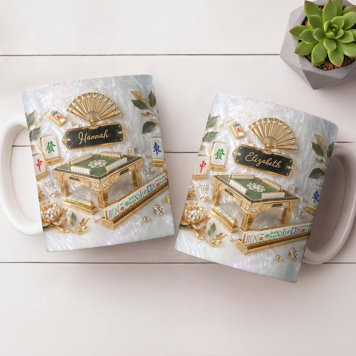 Mahjong A Game Of Strategy And Beauty With Mother Of Pearl Tiles And Fan - Personalized Custom Coffee Mug - HOB219_MG
