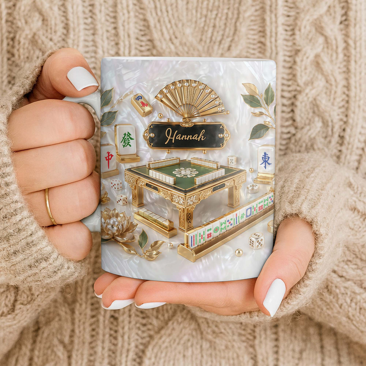 Mahjong A Game Of Strategy And Beauty With Mother Of Pearl Tiles And Fan - Personalized Custom Coffee Mug - HOB219_MG