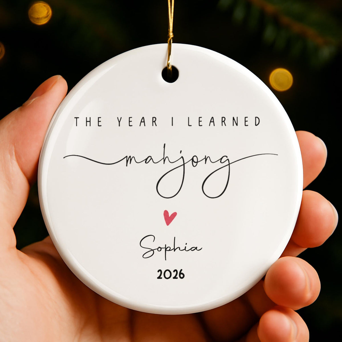 The Year I Learned Mahjong Ornament With Heart - Personalized Custom Ceramic Ornament With Round Shape - HOB365_RCE