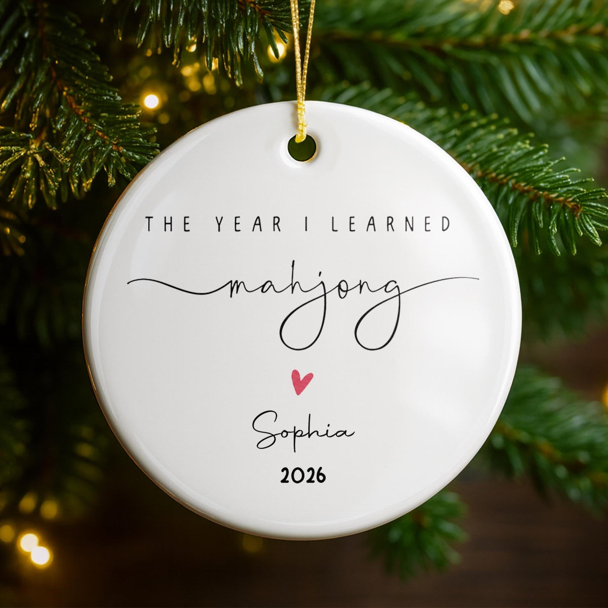 The Year I Learned Mahjong Ornament With Heart - Personalized Custom Ceramic Ornament With Round Shape - HOB365_RCE