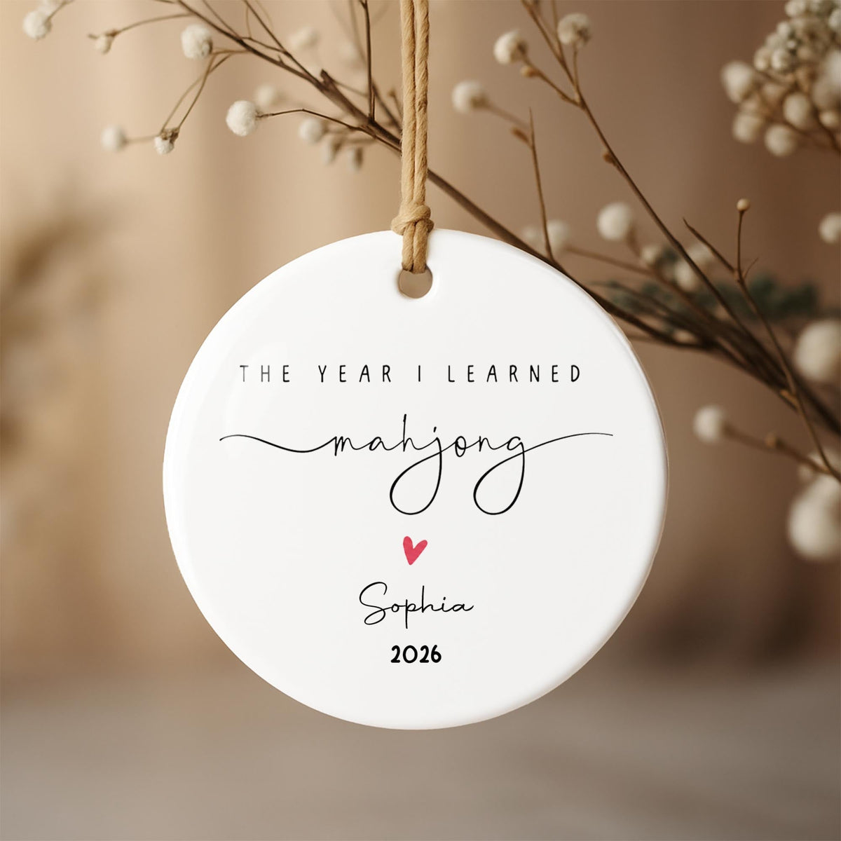 The Year I Learned Mahjong Ornament With Heart - Personalized Custom Ceramic Ornament With Round Shape - HOB365_RCE