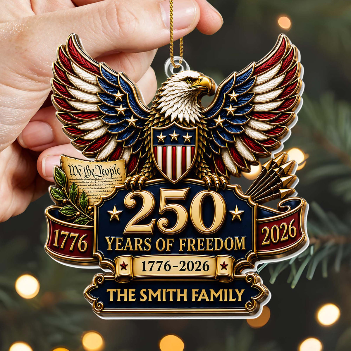 Years Of Freedom We The People Patriot Eagle Family - Personalized Custom Acrylic Ornament, Christmas Gift - INDE663_ACO