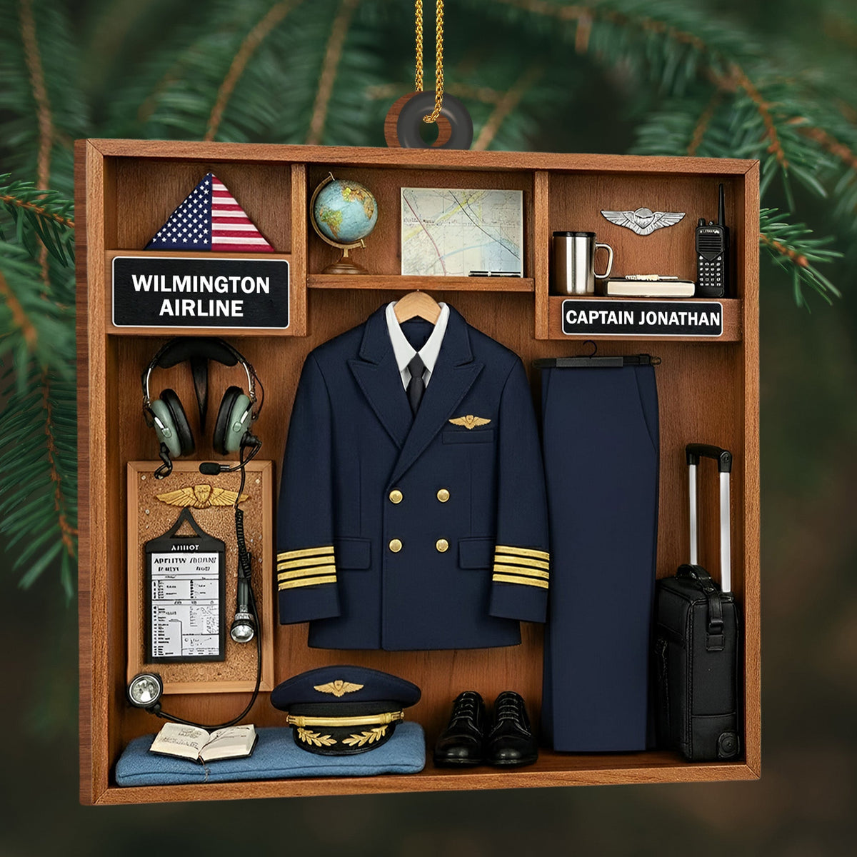 Proud Moment For Our Captain, Airline Uniform And Travel Essentials - Personalized Custom Wood Ornament, Custom Shaped - JBS042_WDO