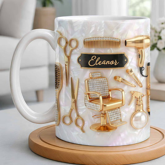 Master of Style Gold Salon Chair Scissors and Professional Hair Artistry - Personalized Custom Coffee Mug - JBS132_MG