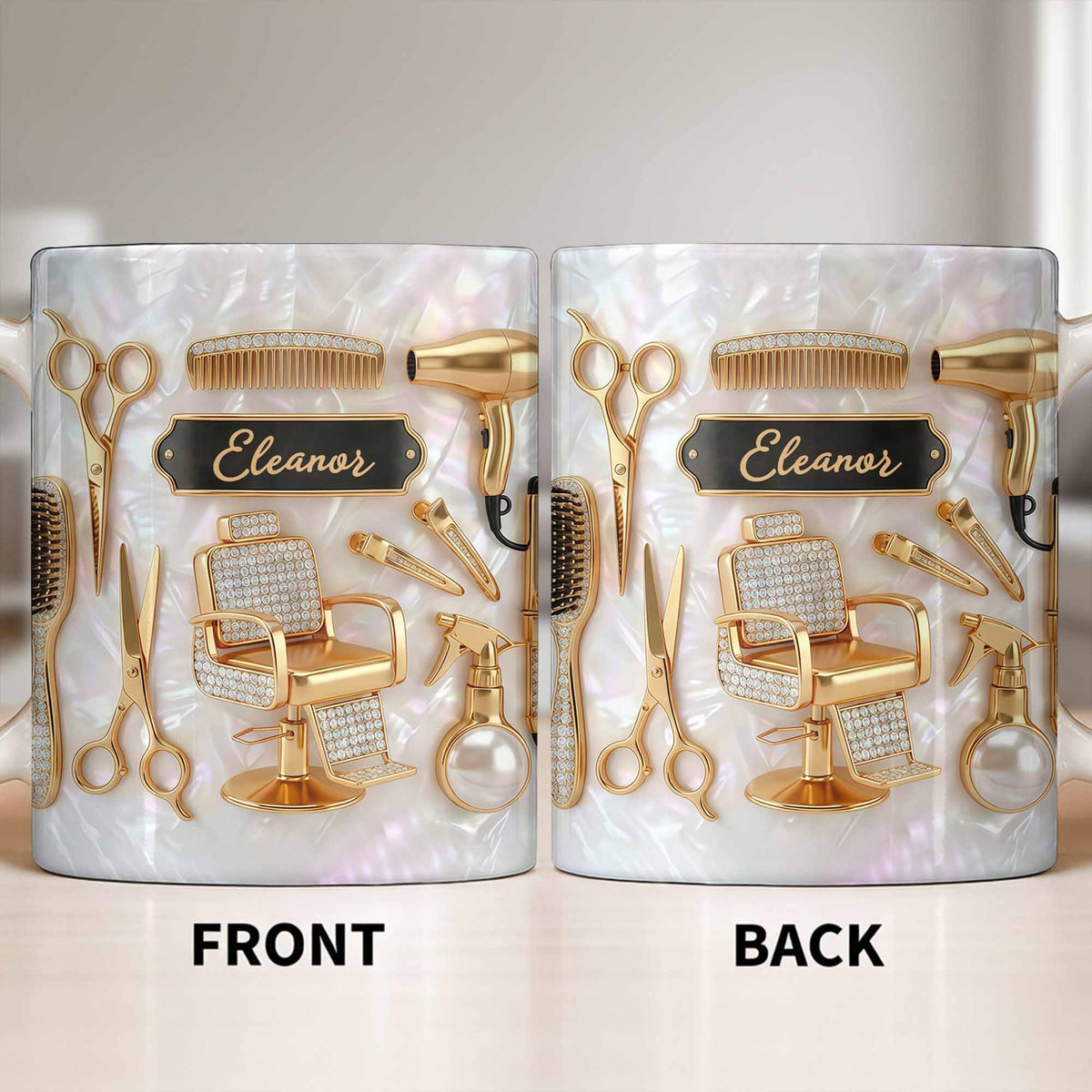 Master of Style Gold Salon Chair Scissors and Professional Hair Artistry - Personalized Custom Coffee Mug - JBS132_MG