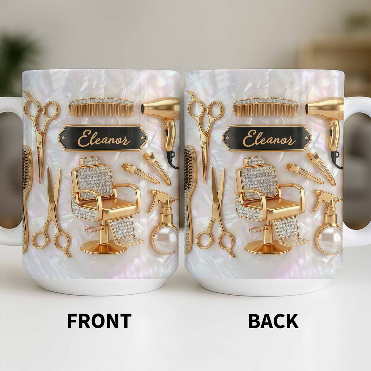 Master of Style Gold Salon Chair Scissors and Professional Hair Artistry - Personalized Custom Coffee Mug - JBS132_MG