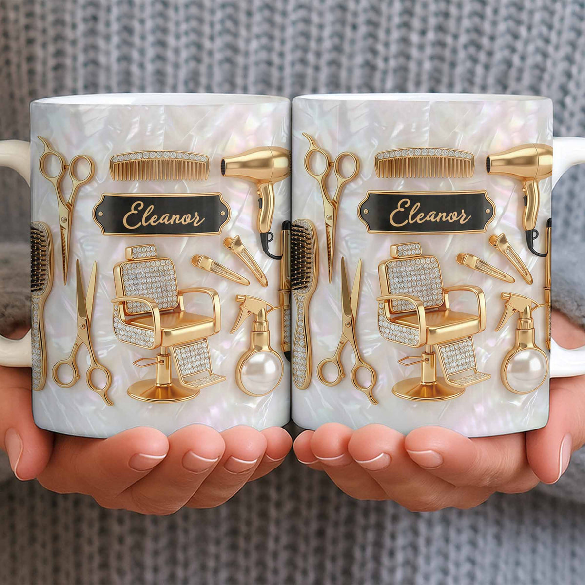 Master of Style Gold Salon Chair Scissors and Professional Hair Artistry - Personalized Custom Coffee Mug - JBS132_MG
