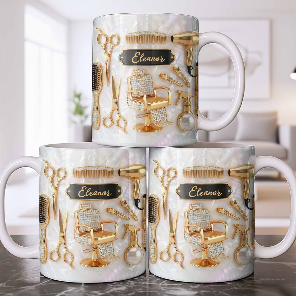 Master of Style Gold Salon Chair Scissors and Professional Hair Artistry - Personalized Custom Coffee Mug - JBS132_MG