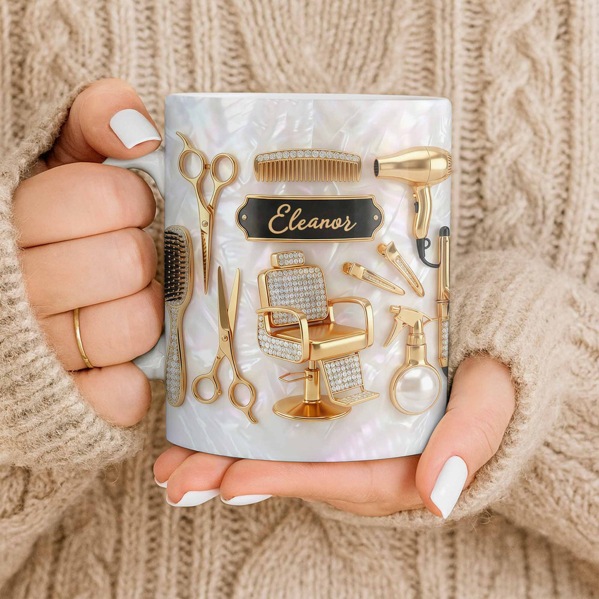 Master of Style Gold Salon Chair Scissors and Professional Hair Artistry - Personalized Custom Coffee Mug - JBS132_MG
