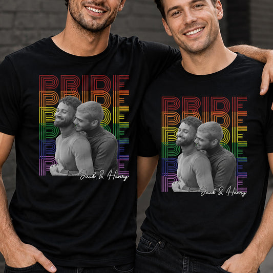 Pride Rainbow Text Custom Photo LGBT Couple - Personalized Custom Unisex T-shirt, Hoodie - LPRIDE009_BBAS