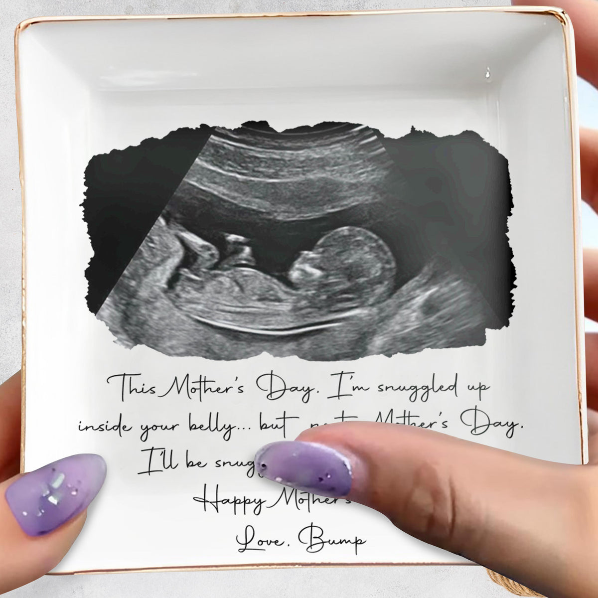 This Mother's Day Snuggled Up In Your Belly Ultrasound Photo Ceramic Dish - Personalized Custom Jewelry Dish, Square Ceramic Dish - MOM375_SCRD