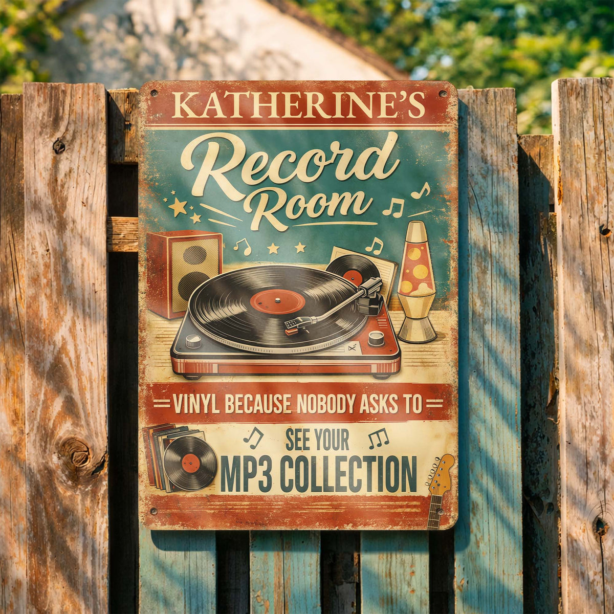 Record Room Vinyl Because Nobody Asks To See MP3 Collection Turntable - Personalized Metal Sign - MUSIC007_MSIGN