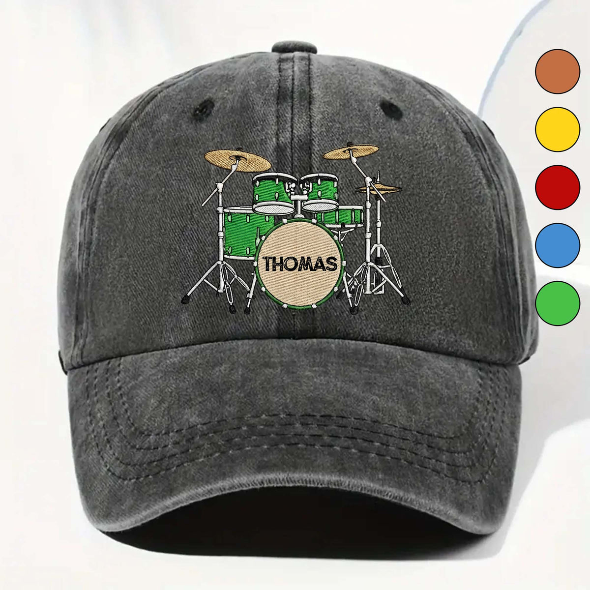 Drummer Personalized Custom Drum Set And Cymbals - Personalized Custom Washed Denim Cap - MUSIC069_WDCAP