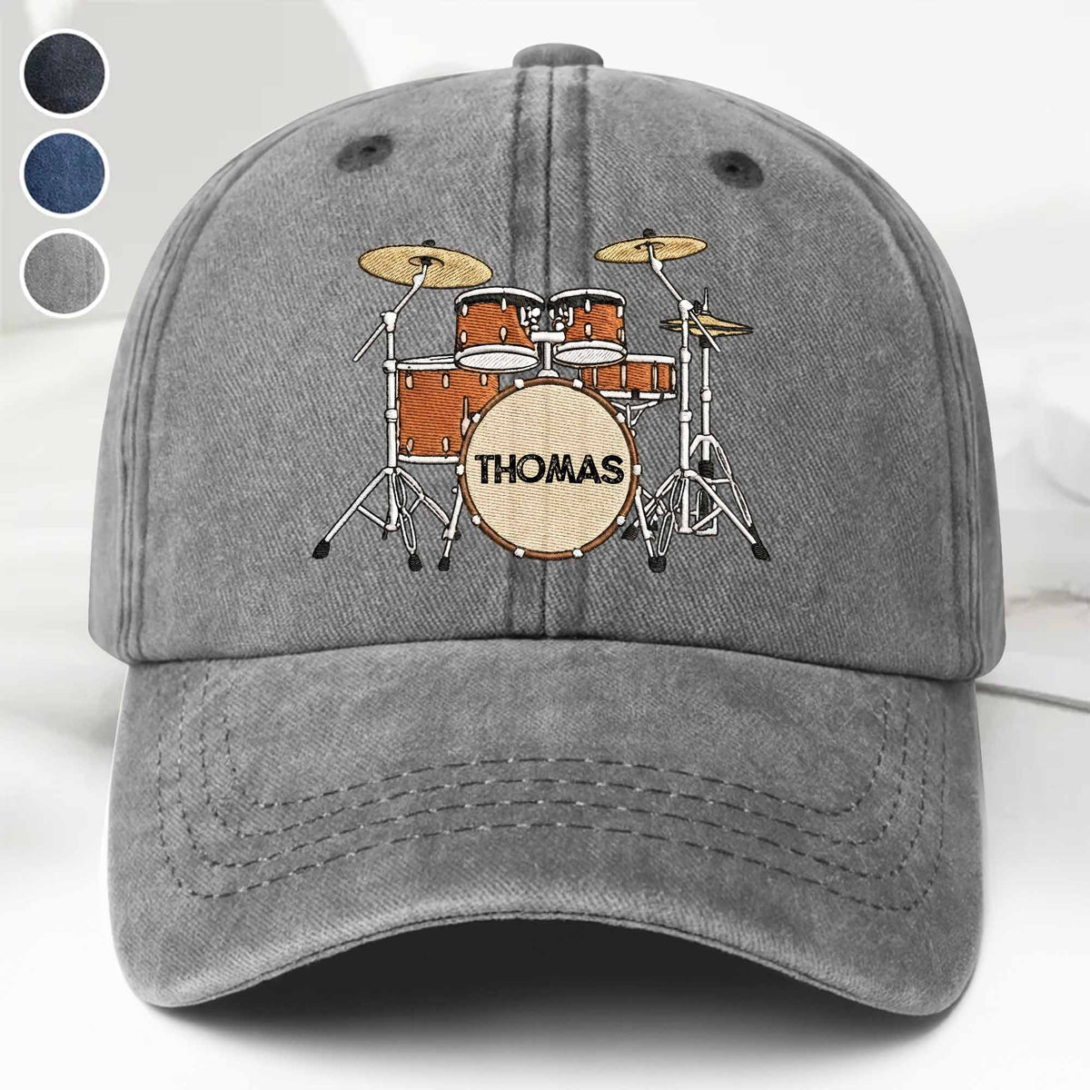 Drummer Personalized Custom Drum Set And Cymbals - Personalized Custom Washed Denim Cap - MUSIC069_WDCAP