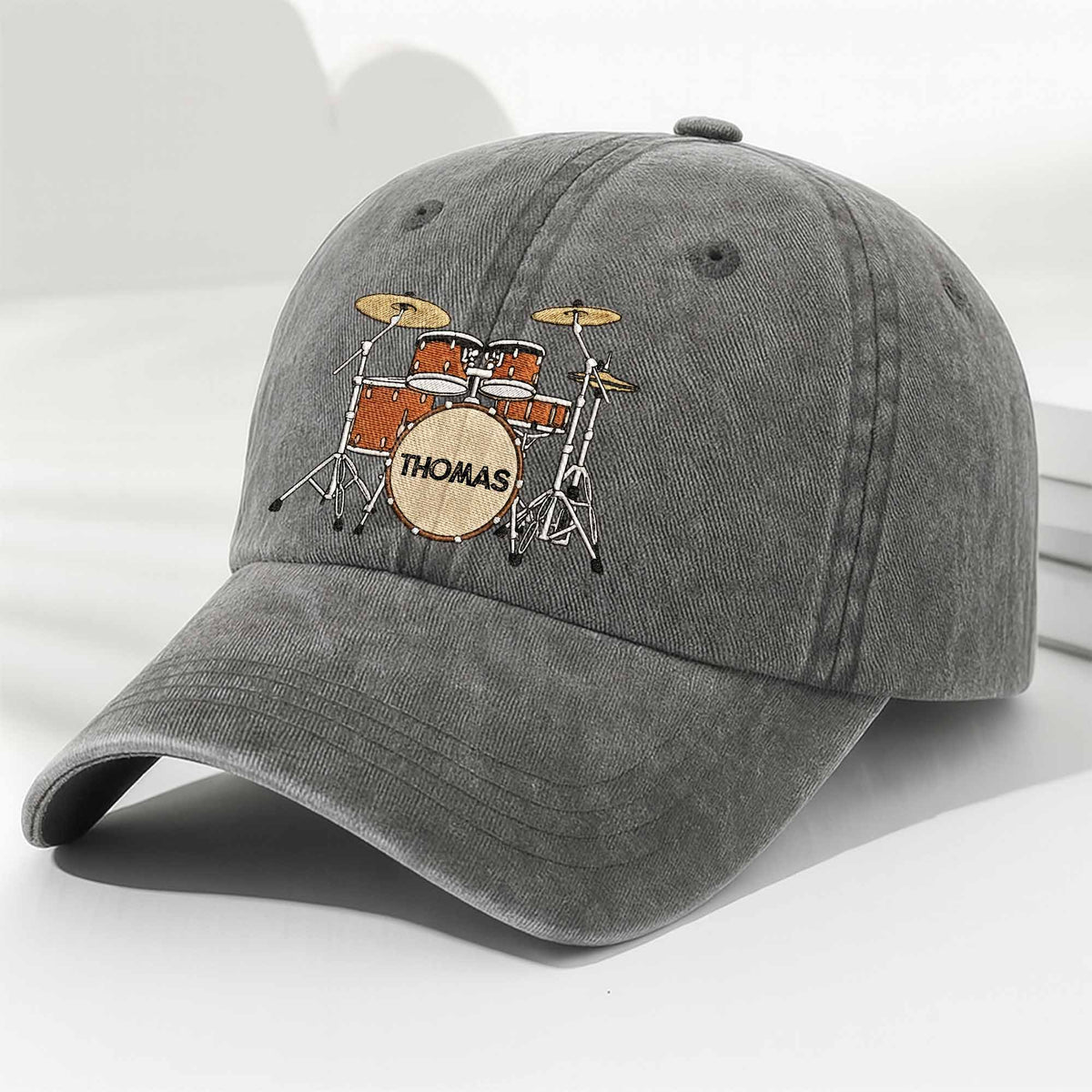 Drummer Personalized Custom Drum Set And Cymbals - Personalized Custom Washed Denim Cap - MUSIC069_WDCAP