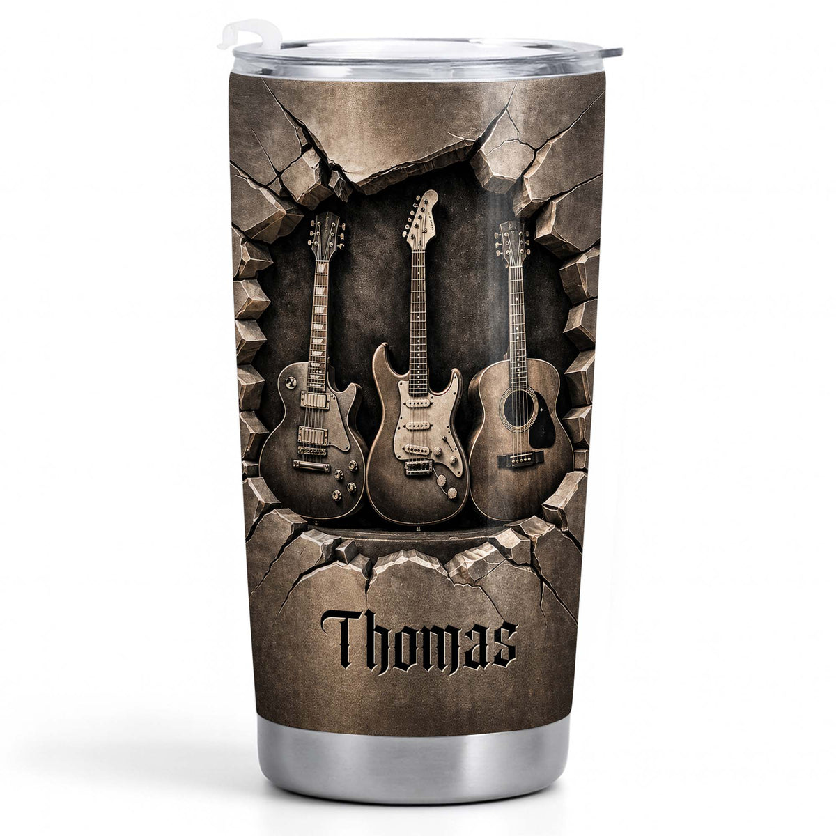 Music Is The Soul Of Life 3D Effect Guitars And Stone Wall - Personalized Custom Stainless Steel Tumbler 20oz 30oz - MUSIC097_TB
