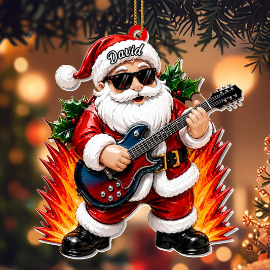 Rocking Around The Christmas Tree Santa Playing Electric Guitar - Personalized Custom Acrylic Ornament, Christmas Gift - MUSIC188_ACO