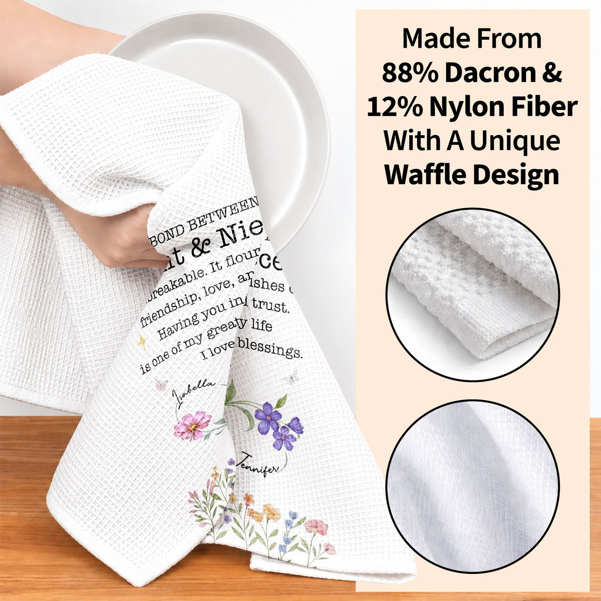 The Bond Between An Aunt And Niece Unbreakable Floral Birth Month Flowers - Personalized Kitchen Towel - NCE022_TOWL