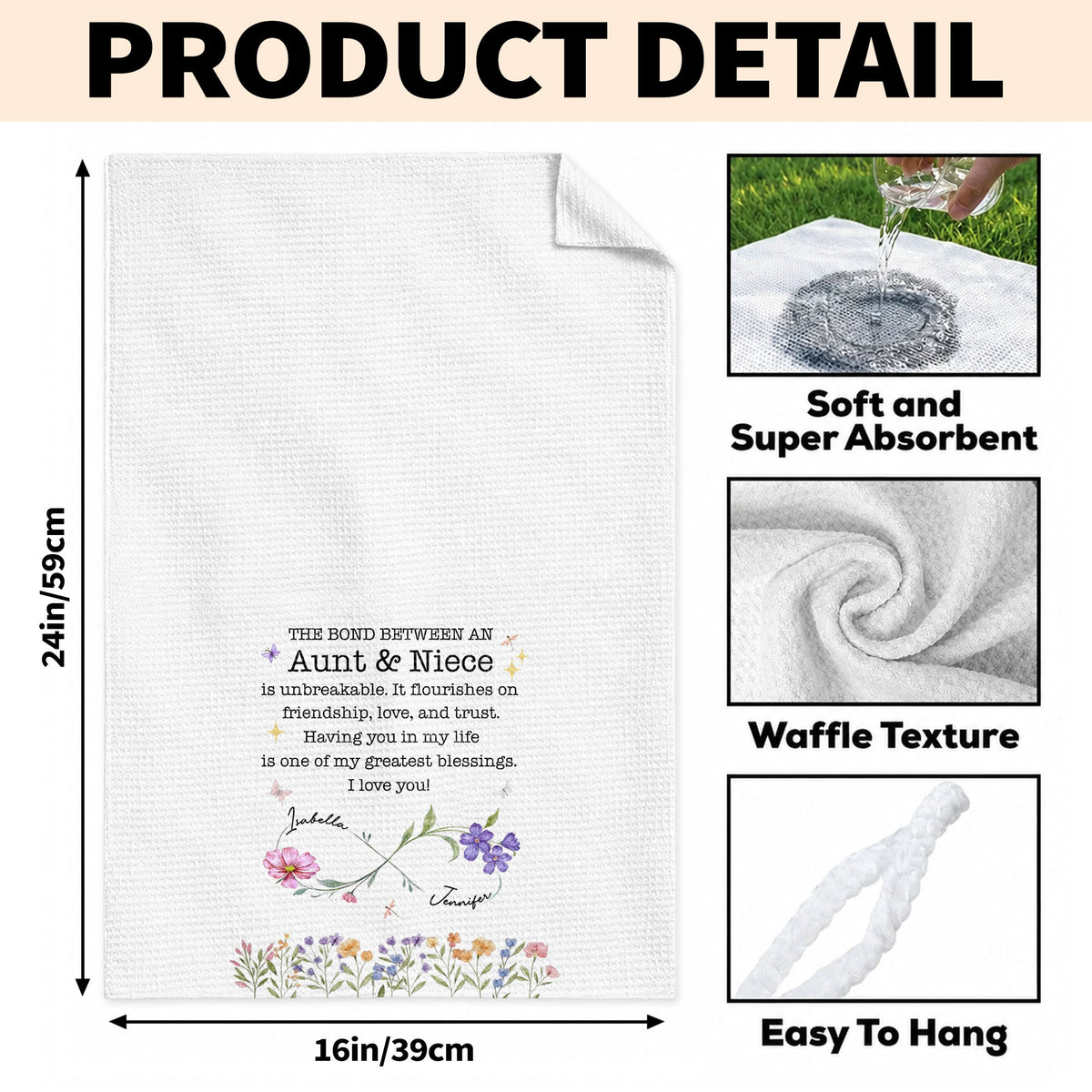 The Bond Between An Aunt And Niece Unbreakable Floral Birth Month Flowers - Personalized Kitchen Towel - NCE022_TOWL