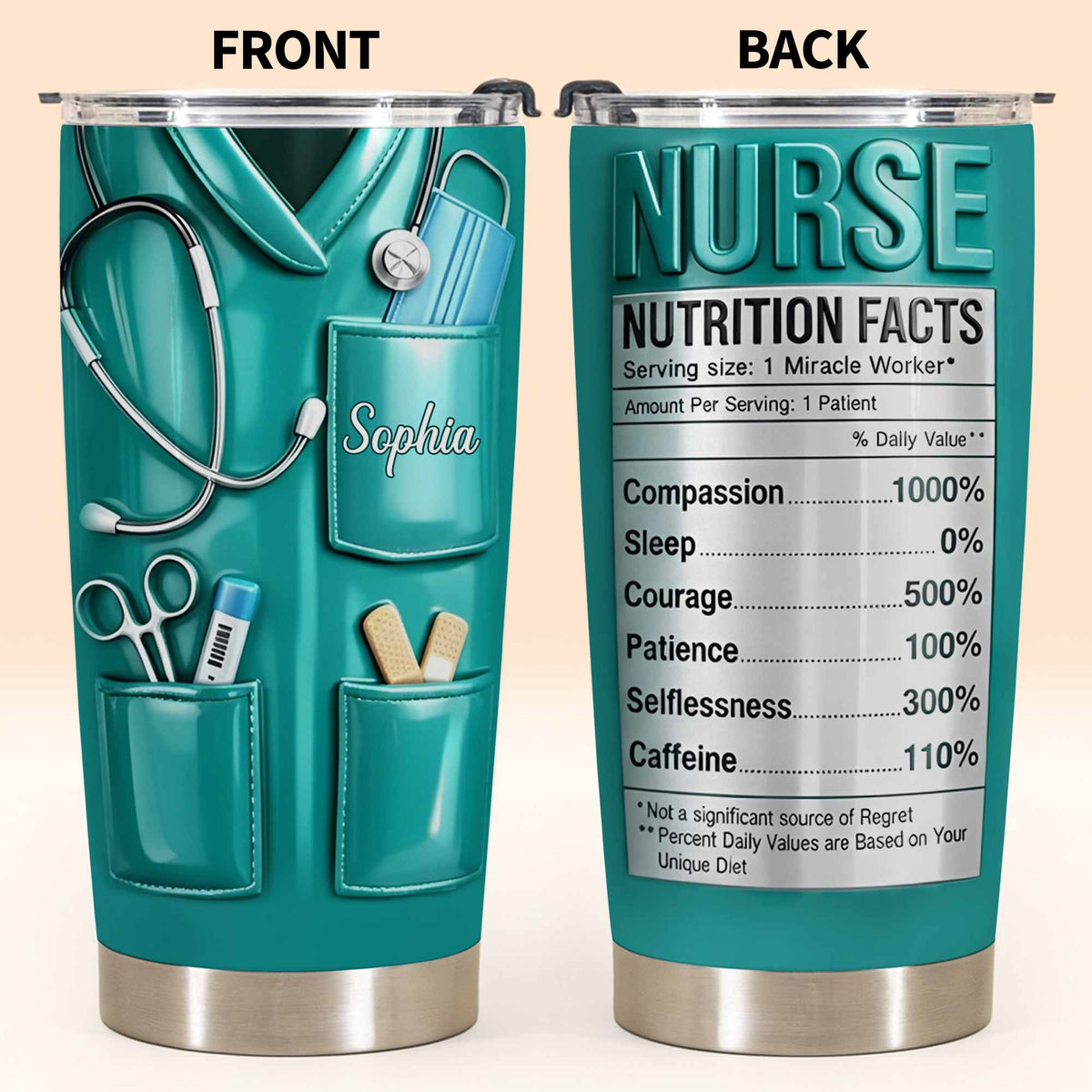 Nutrition Facts For Miracle Worker, Ideal Gift For Nurses - Personalized Custom Stainless Steel Tumbler 20oz 30oz - NUR059_TB