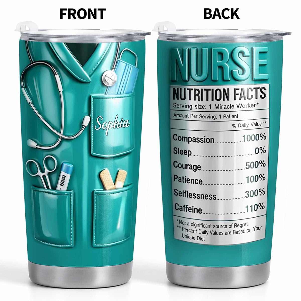 Nutrition Facts For Miracle Worker, Ideal Gift For Nurses - Personalized Custom Stainless Steel Tumbler 20oz 30oz - NUR059_TB