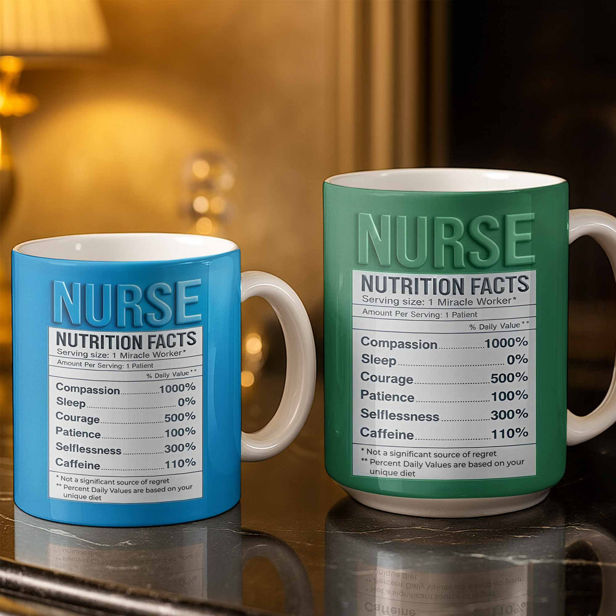 Nurse Nutrition Facts Compassion, Sleep, Courage Mug Design - Personalized Custom Coffee Mug - NUR060_MG