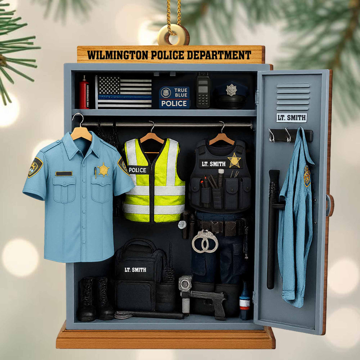 True Blue Police, Custom Police Ornament - Personalized Custom Wood Ornament, Custom Shaped - OFC018_WDO