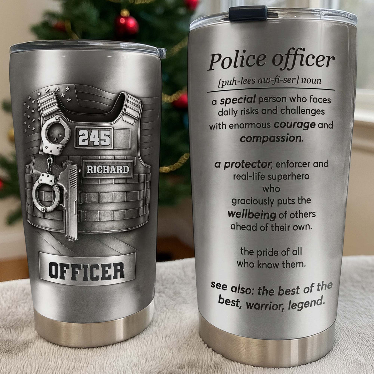 Police Officer, A Protector And Real-Life Superhero - Personalized Custom Stainless Steel Tumbler 20oz 30oz - OFC050_TB