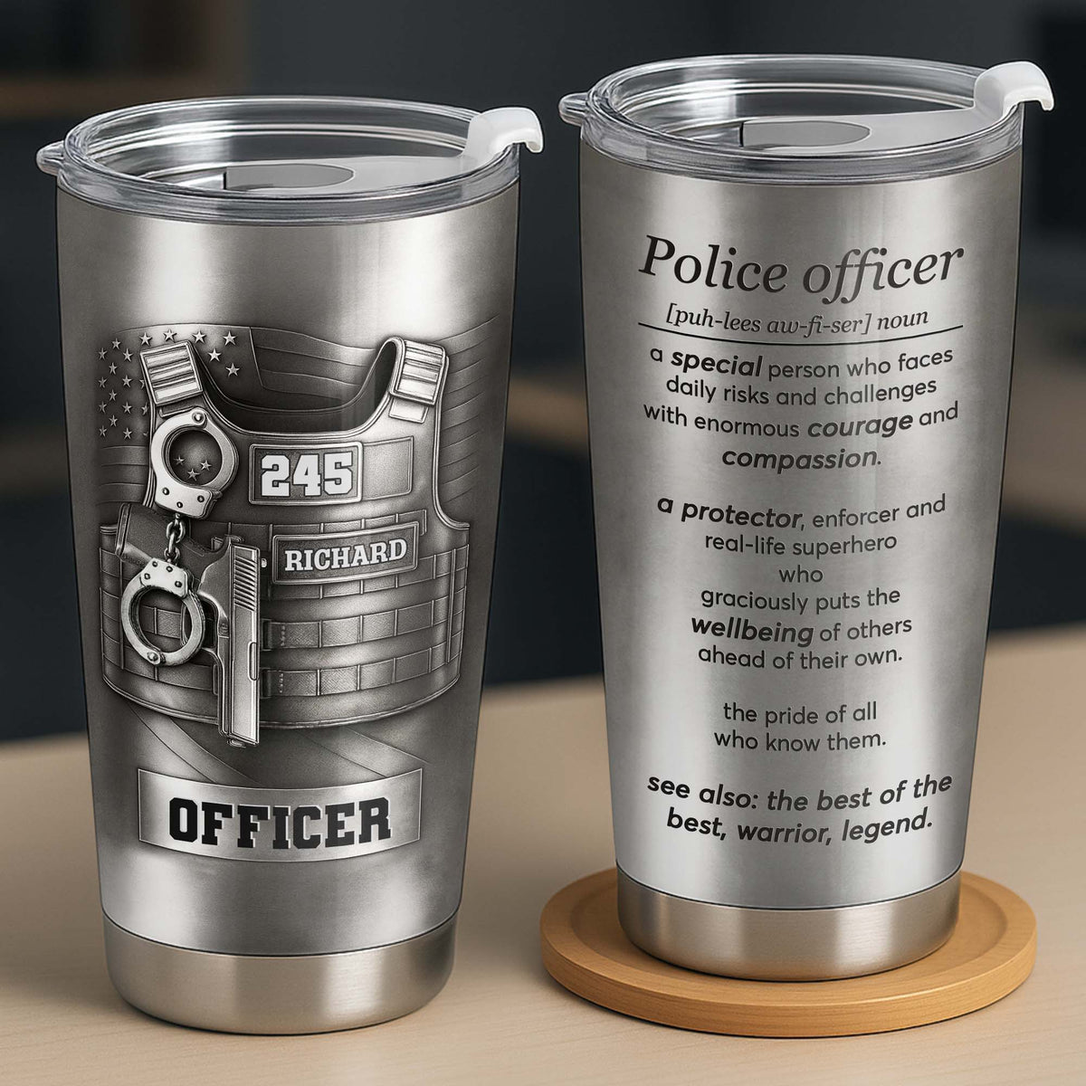Police Officer, A Protector And Real-Life Superhero - Personalized Custom Stainless Steel Tumbler 20oz 30oz - OFC050_TB
