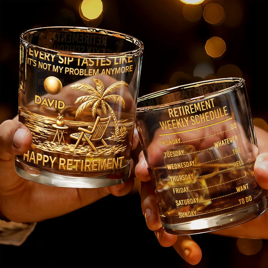 Every Sip Tastes Like Its Not My Problem Anymore Palm Tree Retirement Schedule - Personalized Custom Whiskey Glass - RETIRE048_RWG