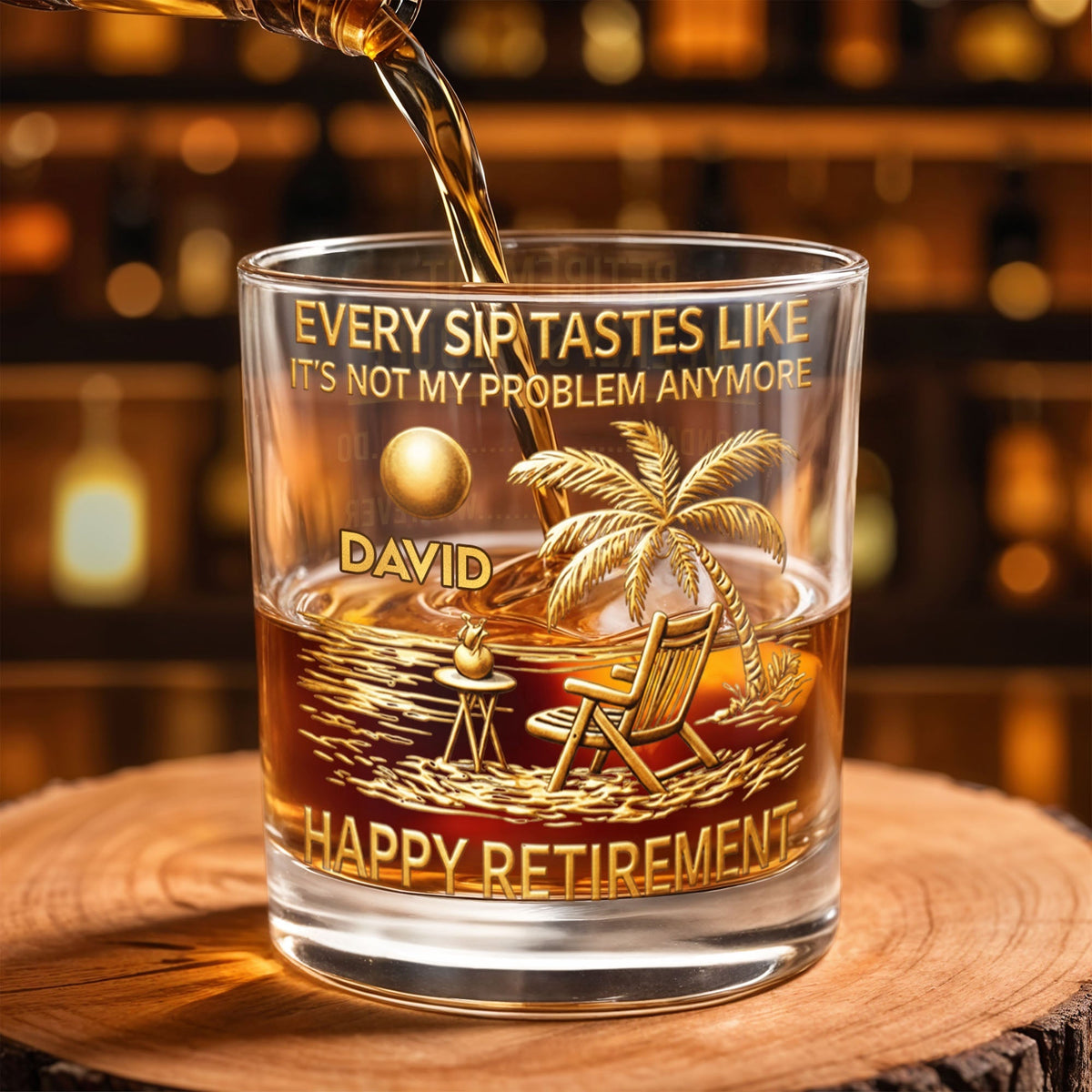 Every Sip Tastes Like Its Not My Problem Anymore Palm Tree Retirement Schedule - Personalized Custom Whiskey Glass - RETIRE048_RWG