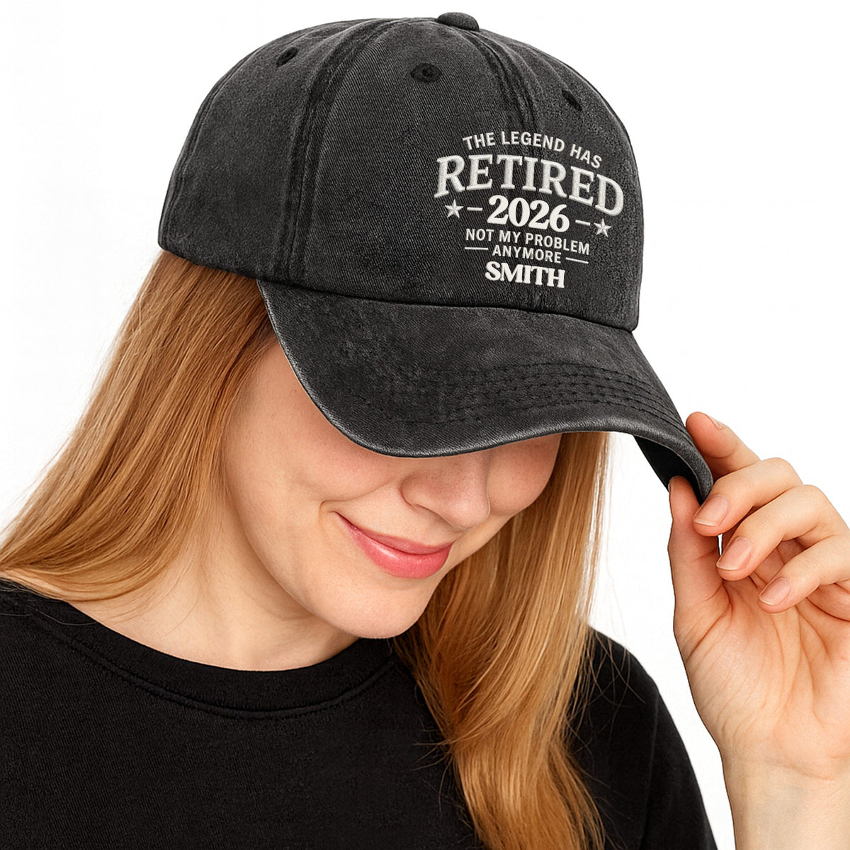The Legend Has Retired Not My Problem Anymore Stars Design - Personalized Custom Washed Denim Cap - RETIRE120_WDCAP