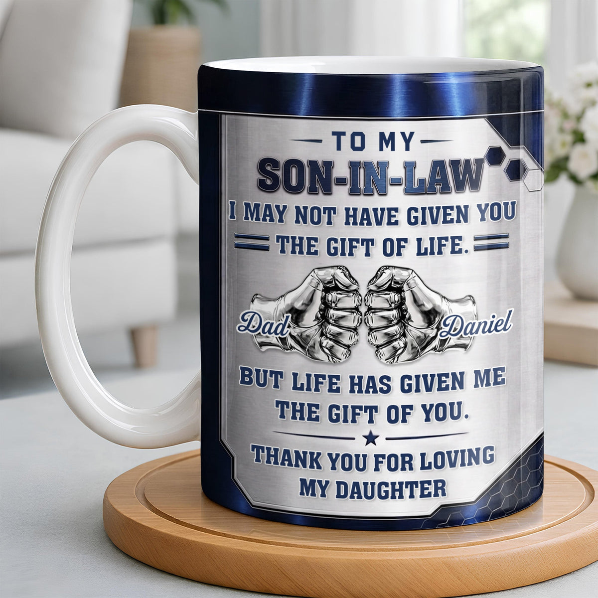 To My Son In Law Gift Of Life Fist Bump Metal Style - Personalized Custom Coffee Mug - SILA083_MG