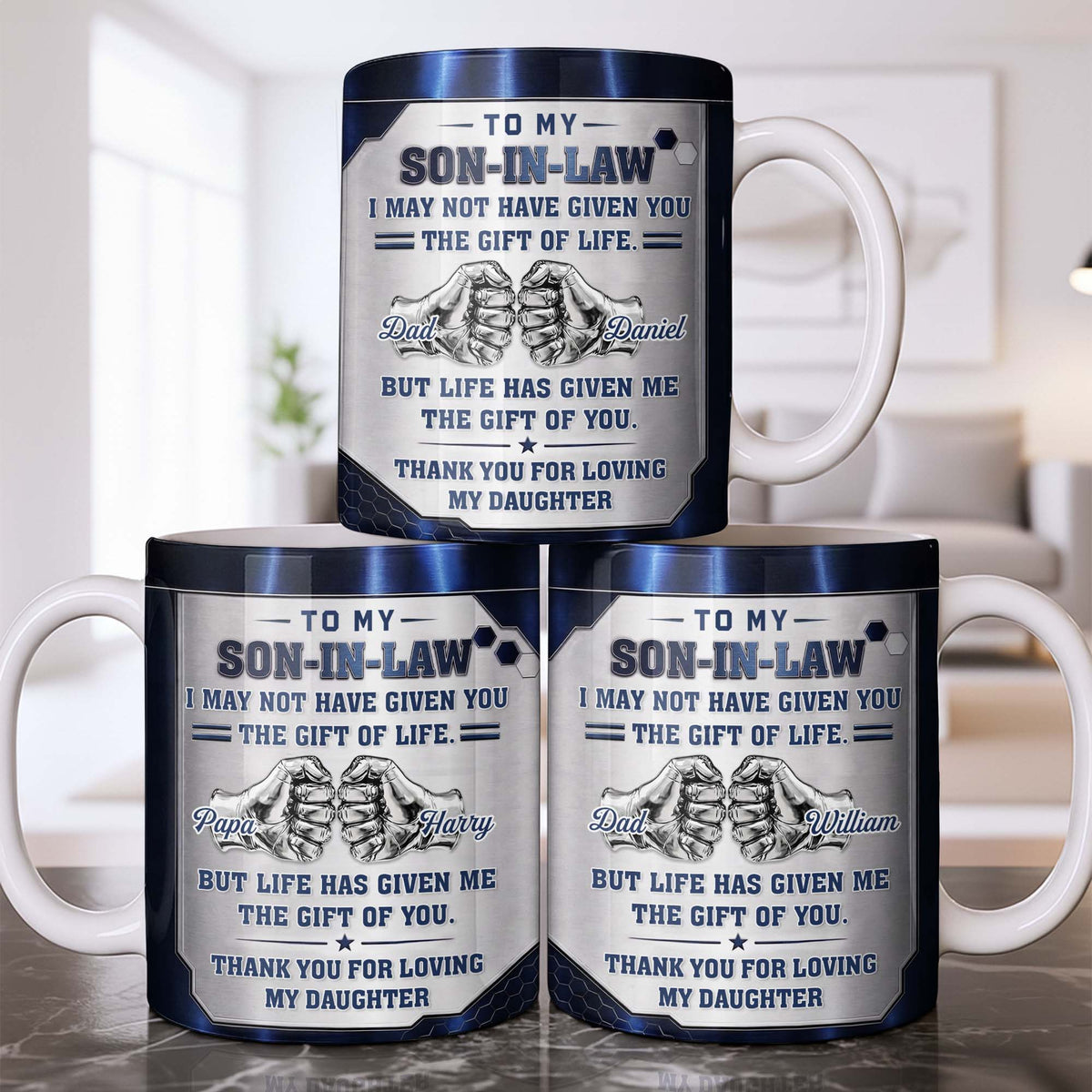 To My Son In Law Gift Of Life Fist Bump Metal Style - Personalized Custom Coffee Mug - SILA083_MG