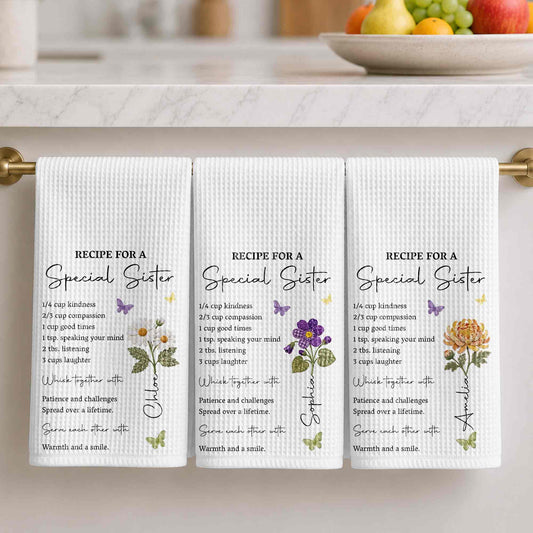 Recipe For A Special Sister With Purple Flower And Butterflies - Personalized Kitchen Towel - SIS057_TOWL