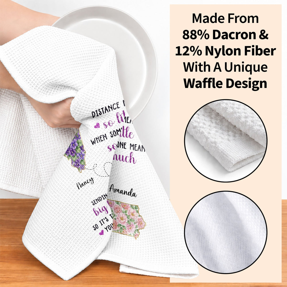 Distance Means So Little, Sending A Big Hug Custom States Flowers - Personalized Kitchen Towel - SIS135_TOWL