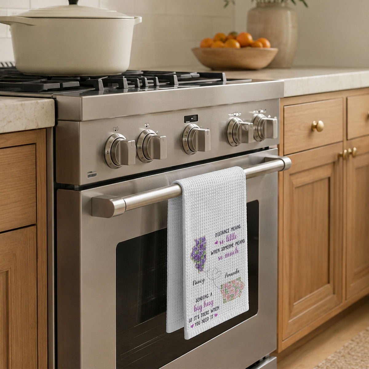 Distance Means So Little, Sending A Big Hug Custom States Flowers - Personalized Kitchen Towel - SIS135_TOWL