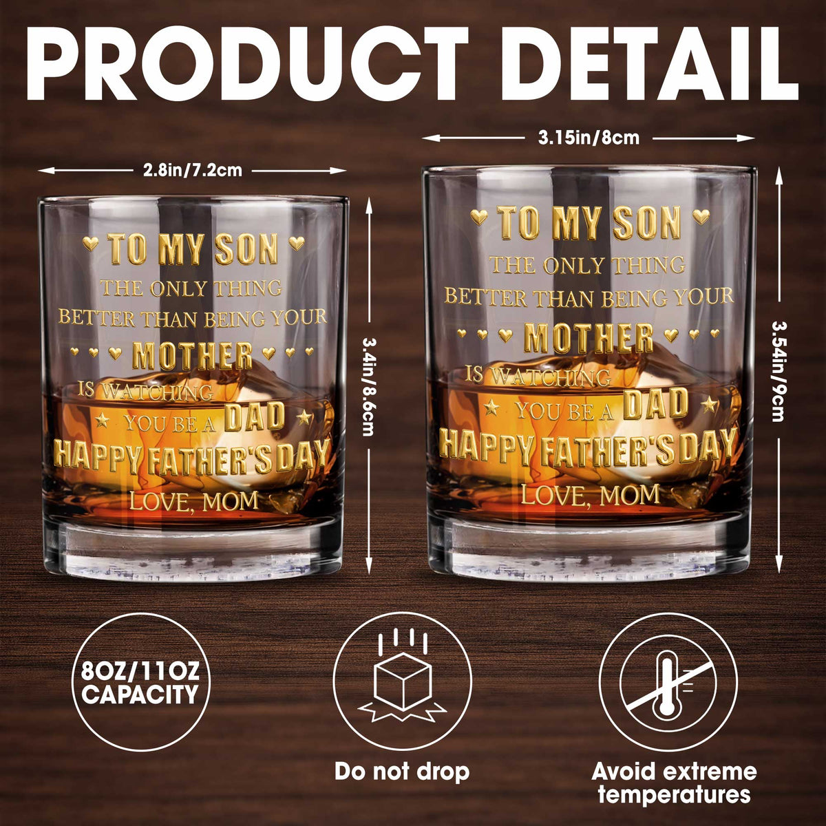 To My Son Better Than Being Mother Watching You Be Dad Hearts Monogram - Personalized Custom Whiskey Glass - SON189_RWG