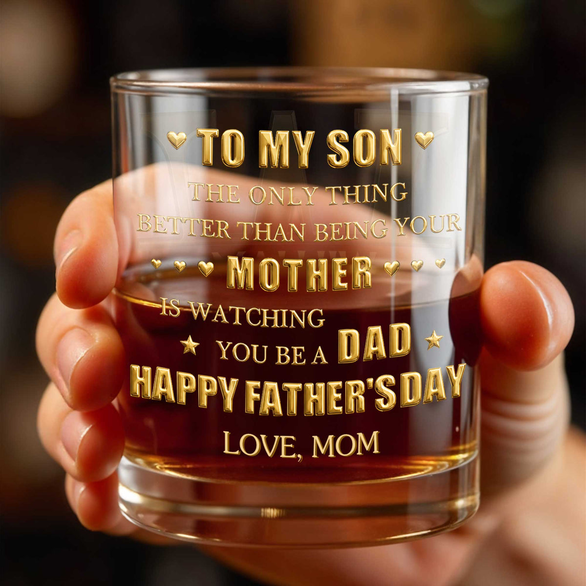 To My Son Better Than Being Mother Watching You Be Dad Hearts Monogram - Personalized Custom Whiskey Glass - SON189_RWG