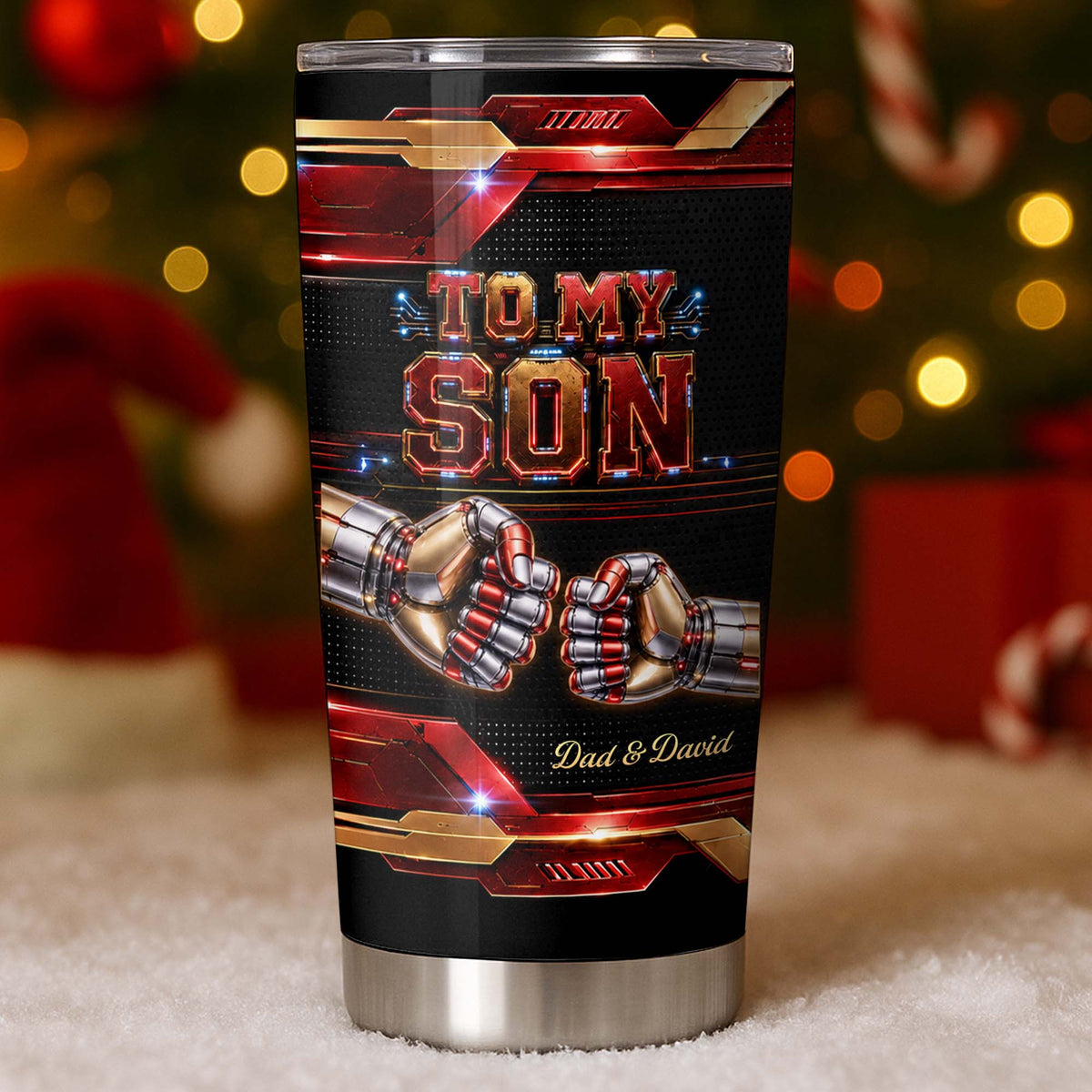 To My Son Never Forget How Much I Love You Robot Fist Bump - Personalized Custom Stainless Steel Tumbler 20oz - SON279_USTUM