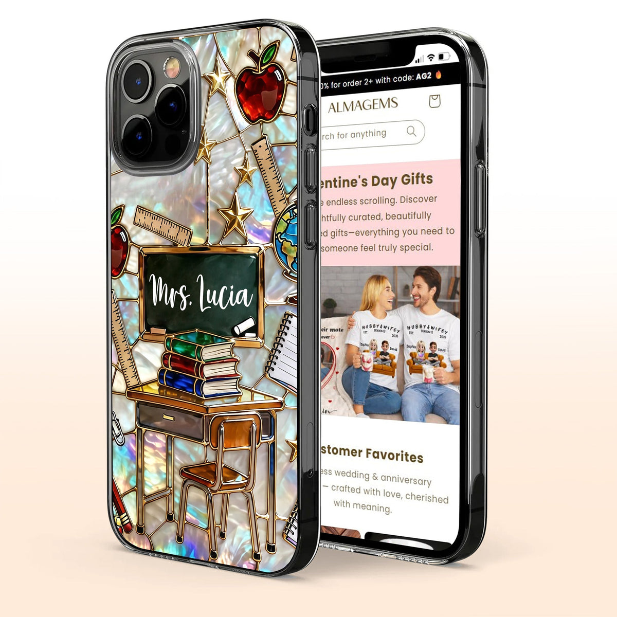 Classroom Inspired Teacher Book and Apple Design - Personalized Clear Phone Case - TEACH070_PHC