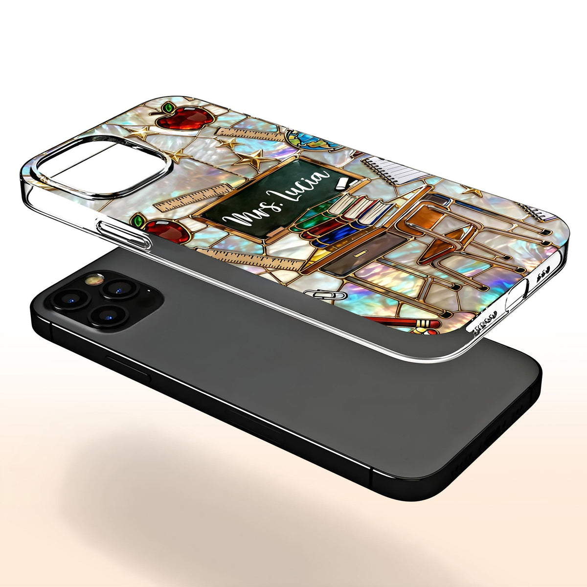 Classroom Inspired Teacher Book and Apple Design - Personalized Clear Phone Case - TEACH070_PHC