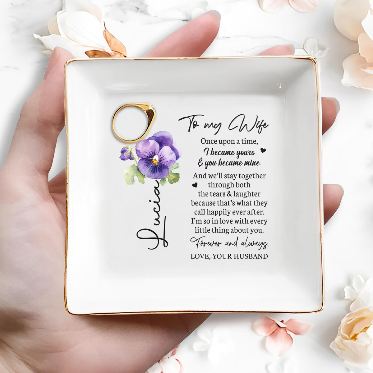 Forever And Always Love Your Husband - Personalized Custom Jewelry Dish - WIF004_SCRD