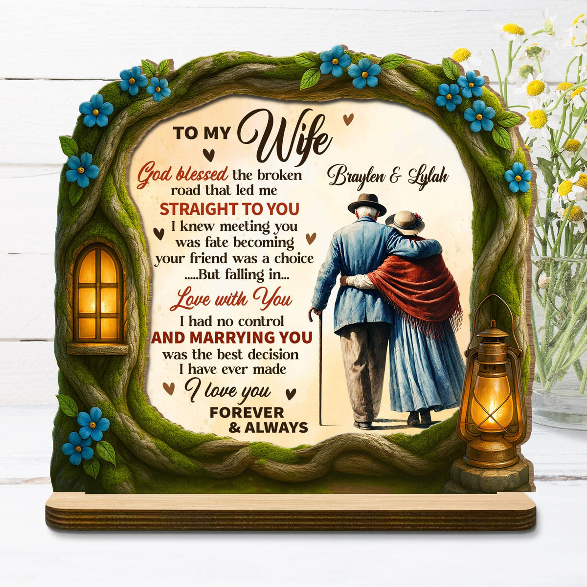 God Blessed The Broken Road That Led Me Straight To You - Personalized Custom 2-Layer Wood Plaque With Flat Base - WIF061_WPLA