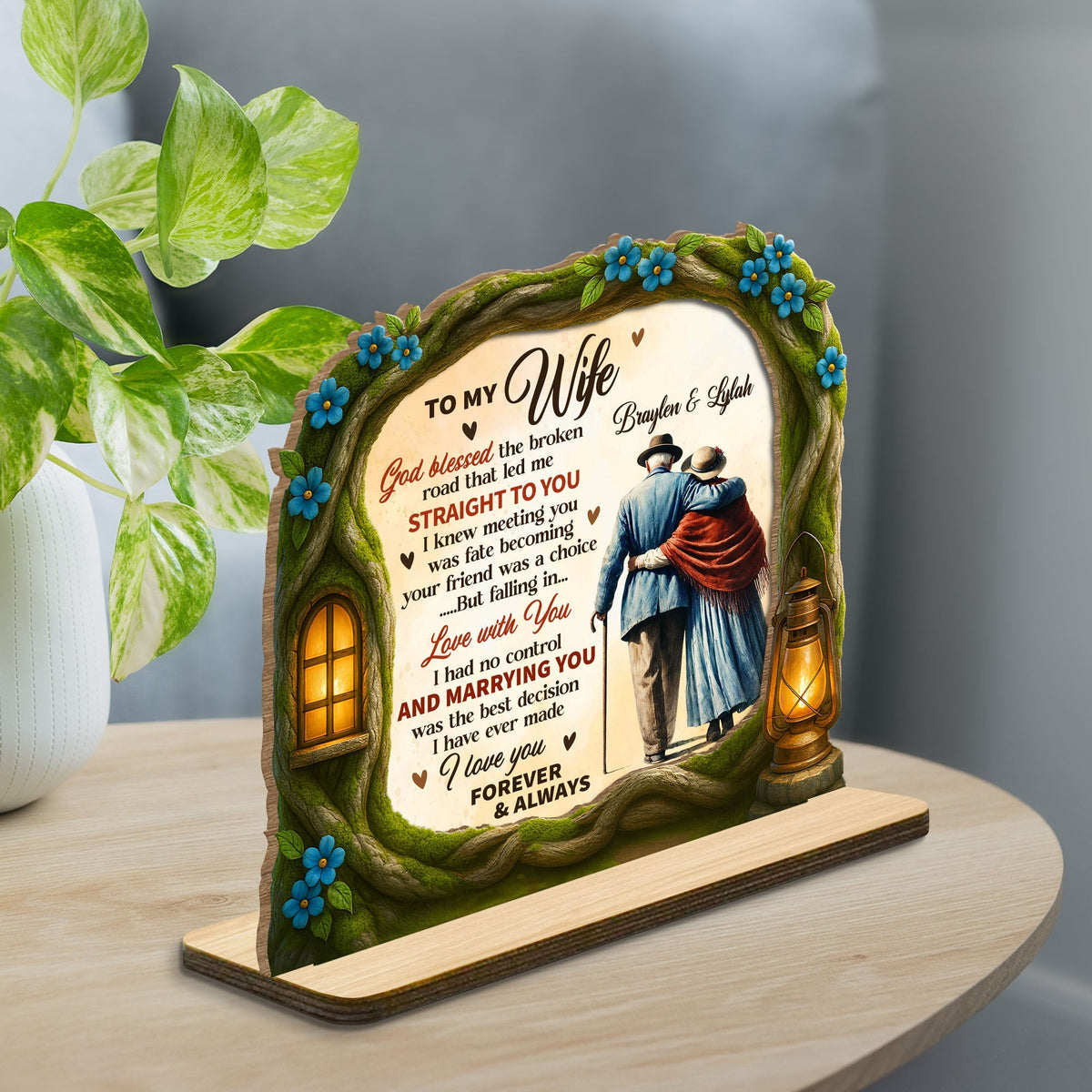 God Blessed The Broken Road That Led Me Straight To You - Personalized Custom 2-Layer Wood Plaque With Flat Base - WIF061_WPLA
